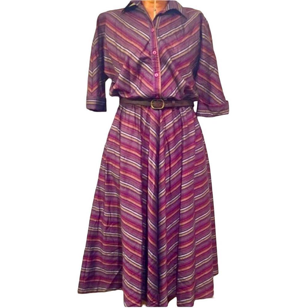 Vintage Western Style Maroon Striped Collared Shirt Dress Size 5/6